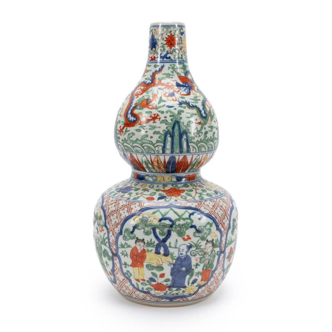 CHINESE MING STYLE WUCAI DOUBLE GOURD VASE (1 of 8)