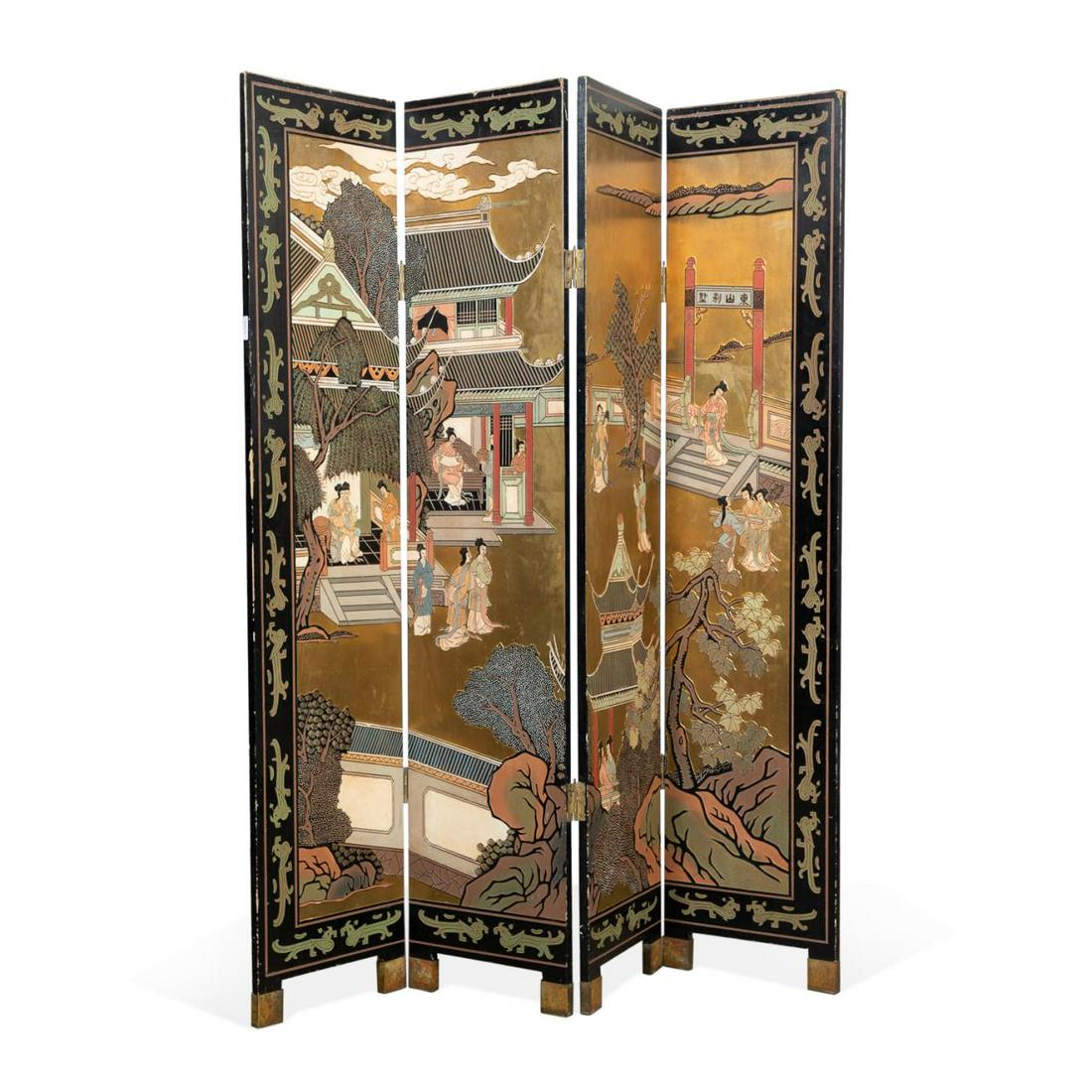 CHINESE FOUR PANEL LACQUER FLOOR SCREEN (1 of 10)