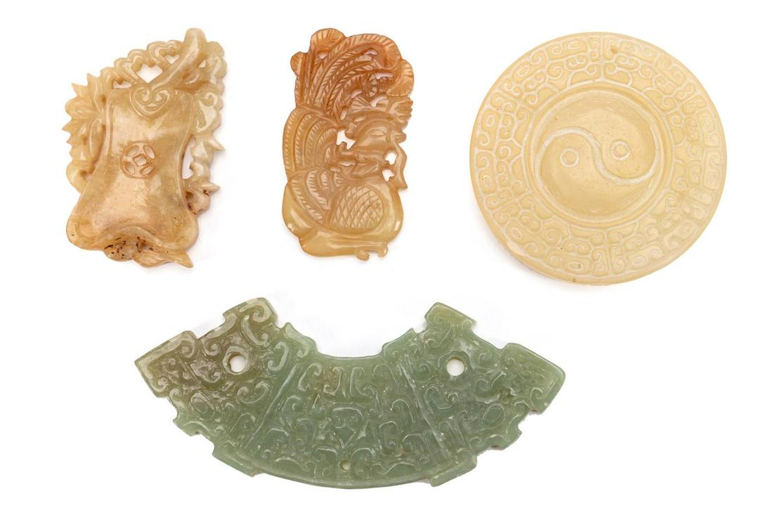 4 PCS CHINESE ARCHAISTIC STYLE CARVED JADE (1 of 4)