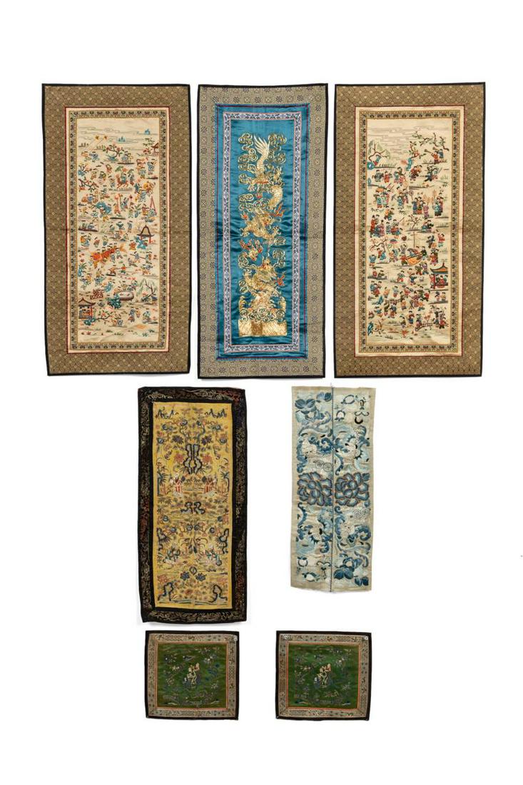 GROUP OF SEVEN UNFRAMED CHINESE EMBROIDERIES (1 of 7)