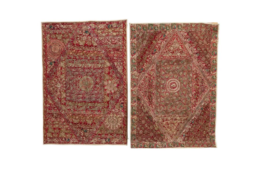 PAIR INDIAN EMBROIDERED & SEQUINED FABRIC PANELS (1 of 9)