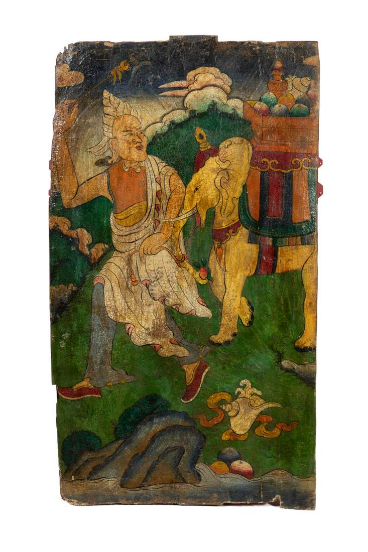TIBETAN PAINTED WOOD DOOR WITH AN ELEPHANT (1 of 6)