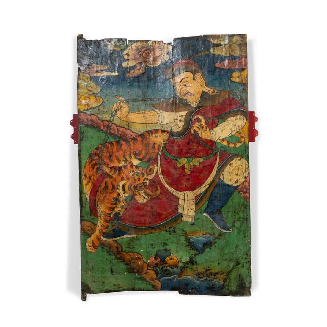 TIBETAN PAINTED WOOD DOOR WITH TIGER (1 of 2)