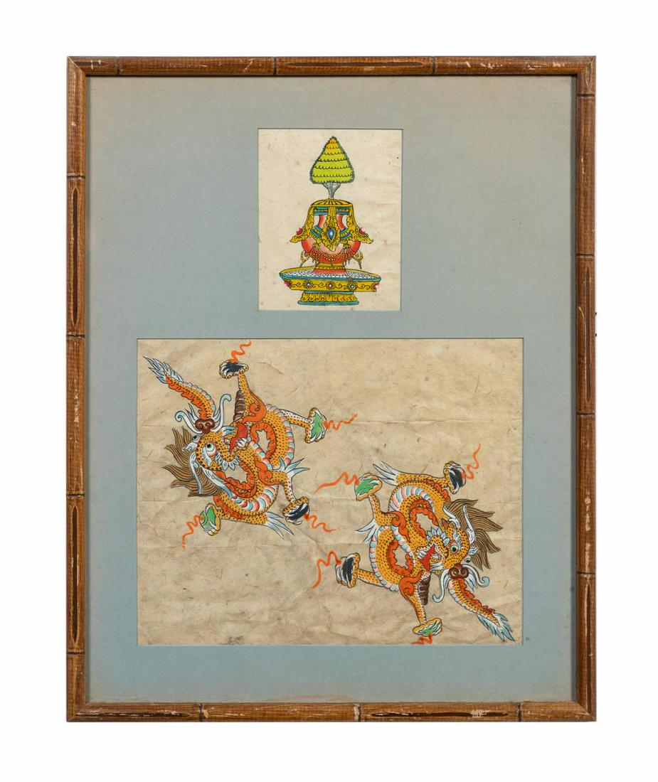 TIBETAN PAINTING OF DRAGONS AND A BUMPA (1 of 4)