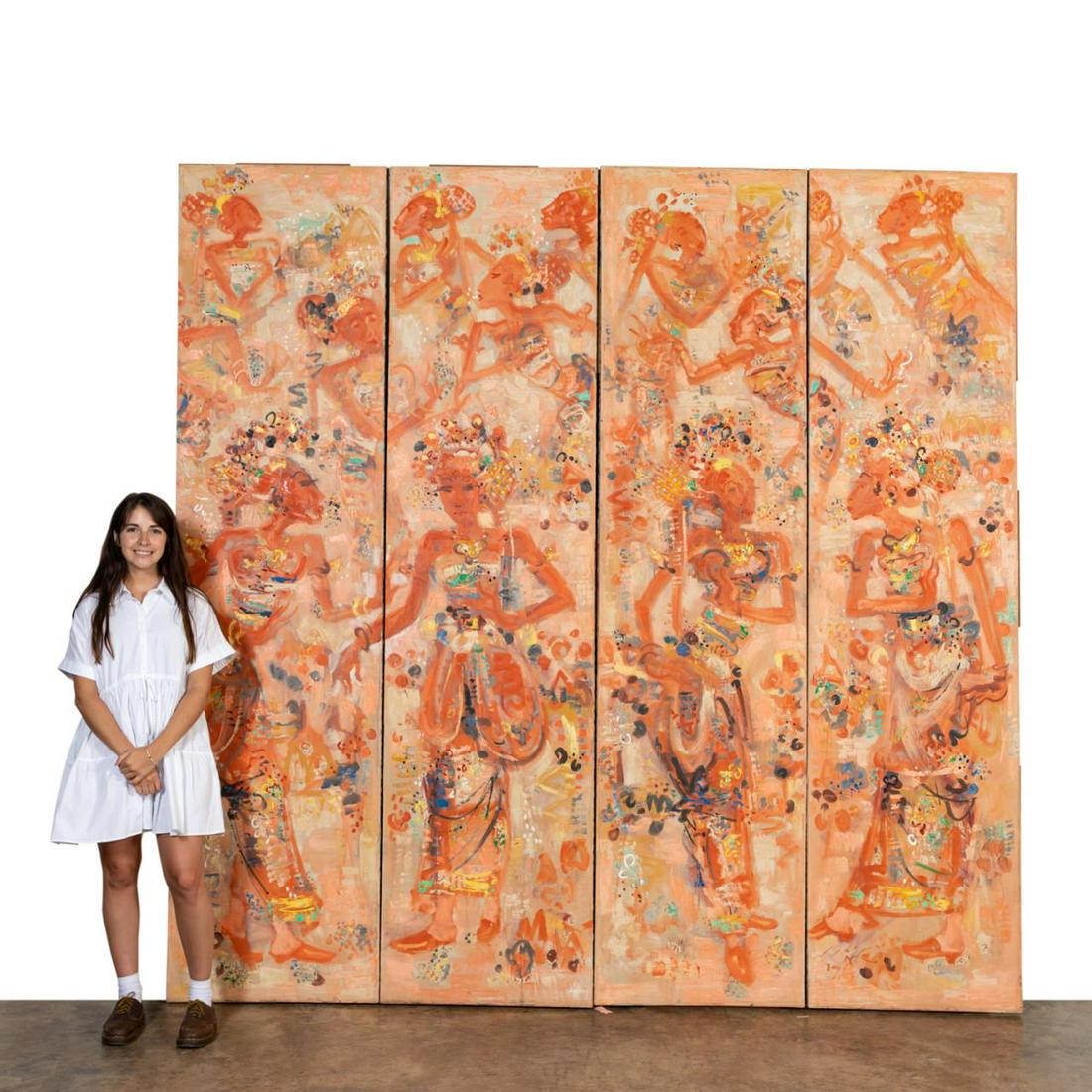4PC MONUMENTAL "BALINESE DANCERS" O/C PANELS (1 of 6)