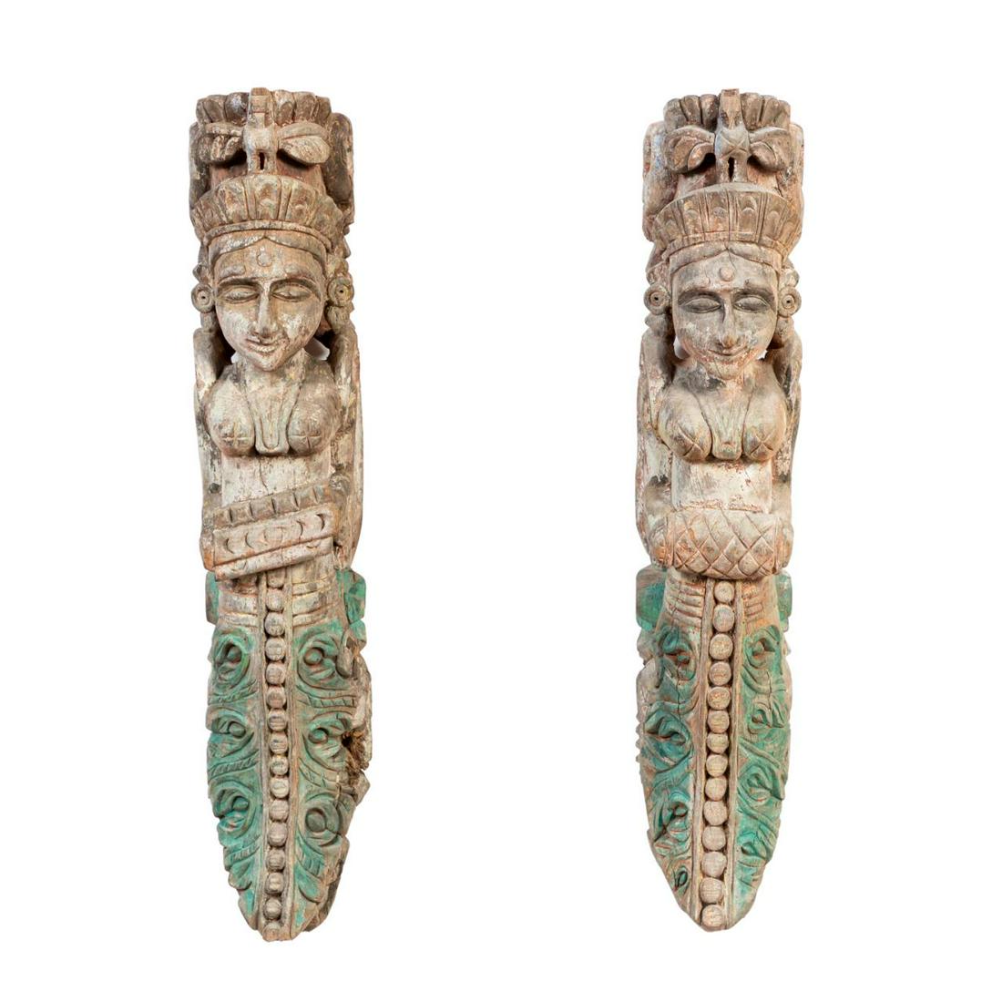 PAIR, CARVED INDONESIAN FEMALE FIGURAL CORBELS (1 of 7)