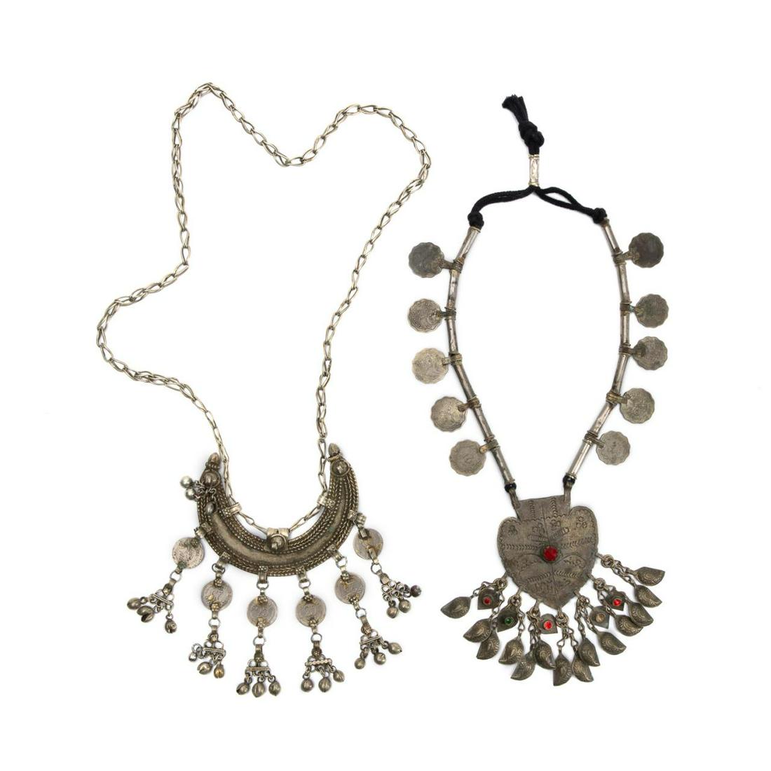 TWO TURKMEN COPPER AND SILVER ALLOY NECKLACES (1 of 6)