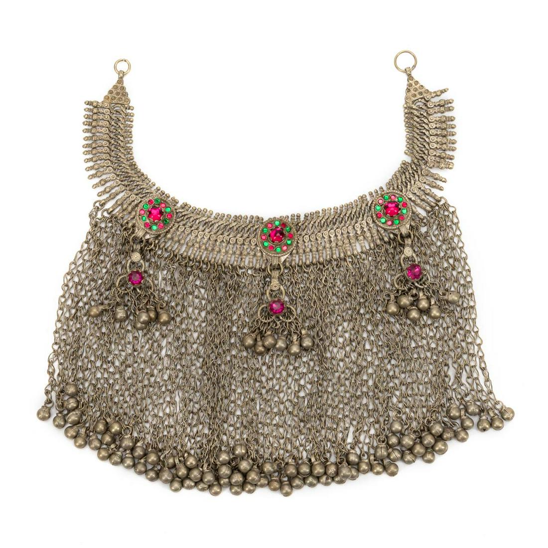 TURKMEN SILVERED METAL & GLASS HEADDRESS ORNAMENT (1 of 3)