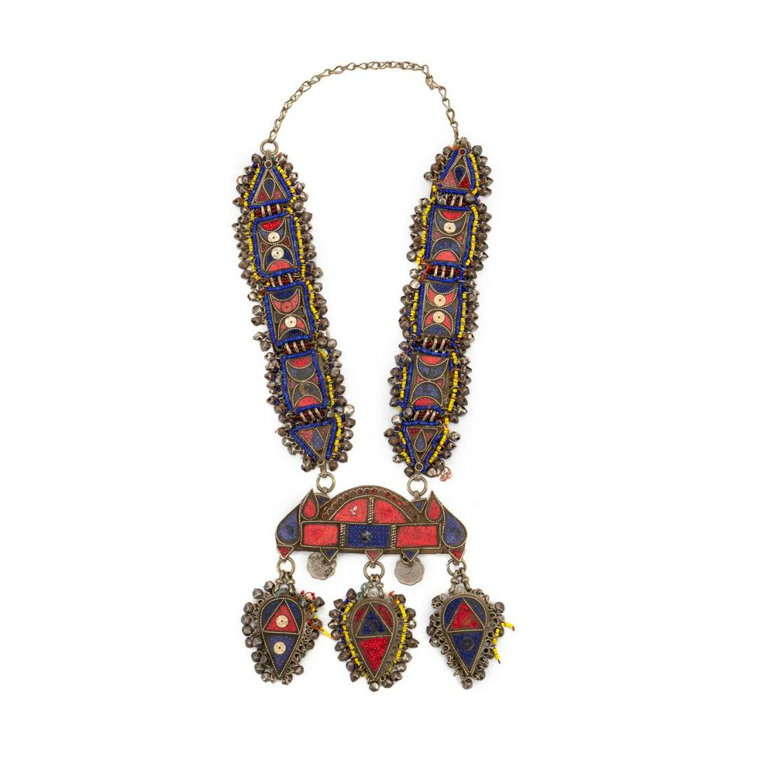 AFGHAN KUCHI WHITE METAL AND GLASS NECKLACE (1 of 4)