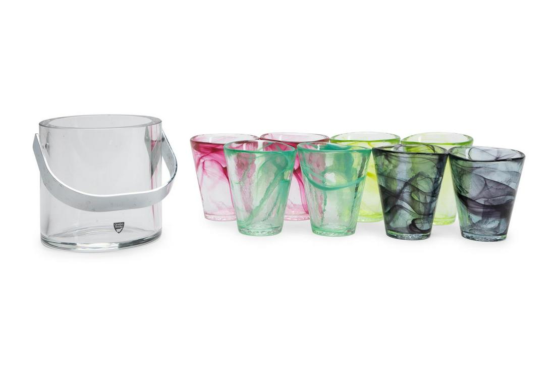 9PCS, KOSTA BODA TUMBLERS & ORREFORS ICE PAIL (1 of 7)