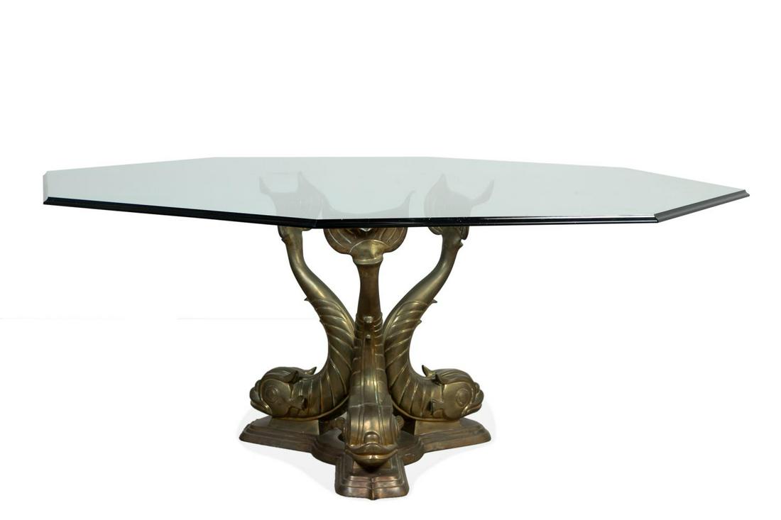 HOLLYWOOD REGENCY BRASS DOLPHIN DINING TABLE (1 of 6)