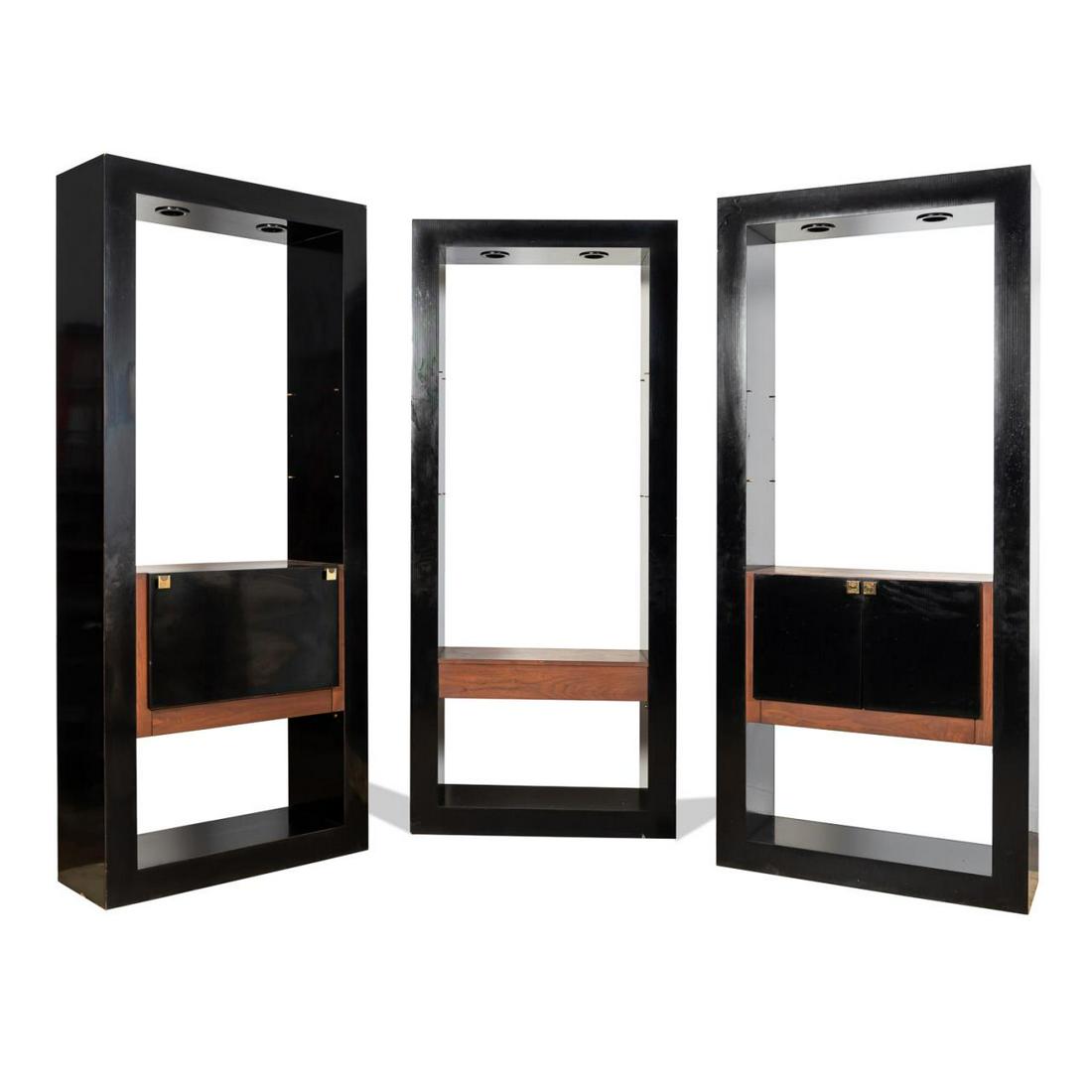 SET, THREE MODERN BLACK LACQUER ETAGERES (1 of 7)