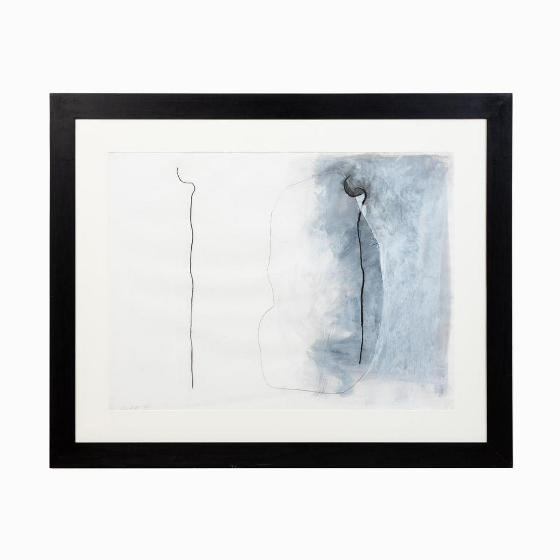 ALEXIS PORTILLA GRAY/BLACK ABSTRACT MM: Alex Portilla (Mexican b. 1965),"Untitled AP 46", 2000, mixed media on paper, signed and dated in pencil at lower left, with a Lowe Gallery tag en verso. Sight approx. h. 29", w. 38.5" Overall. h. 43"