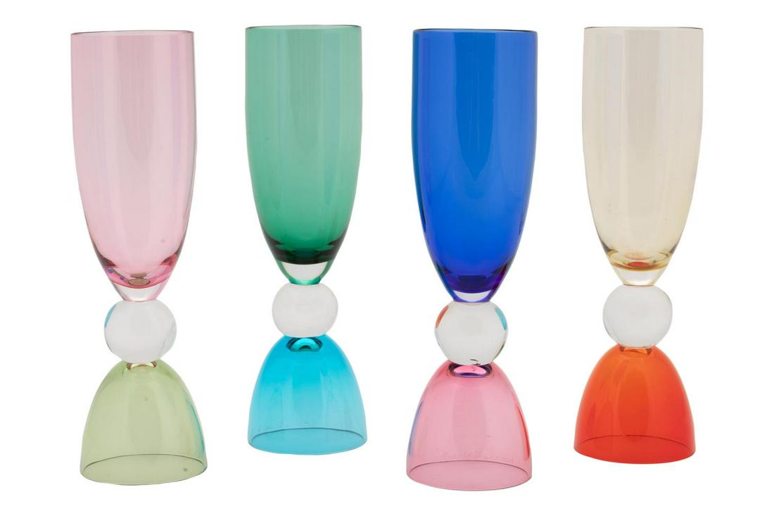 SET OF 4 MARCELLO FURLAN MURANO CHAMPAGNE GLASSES (1 of 6)