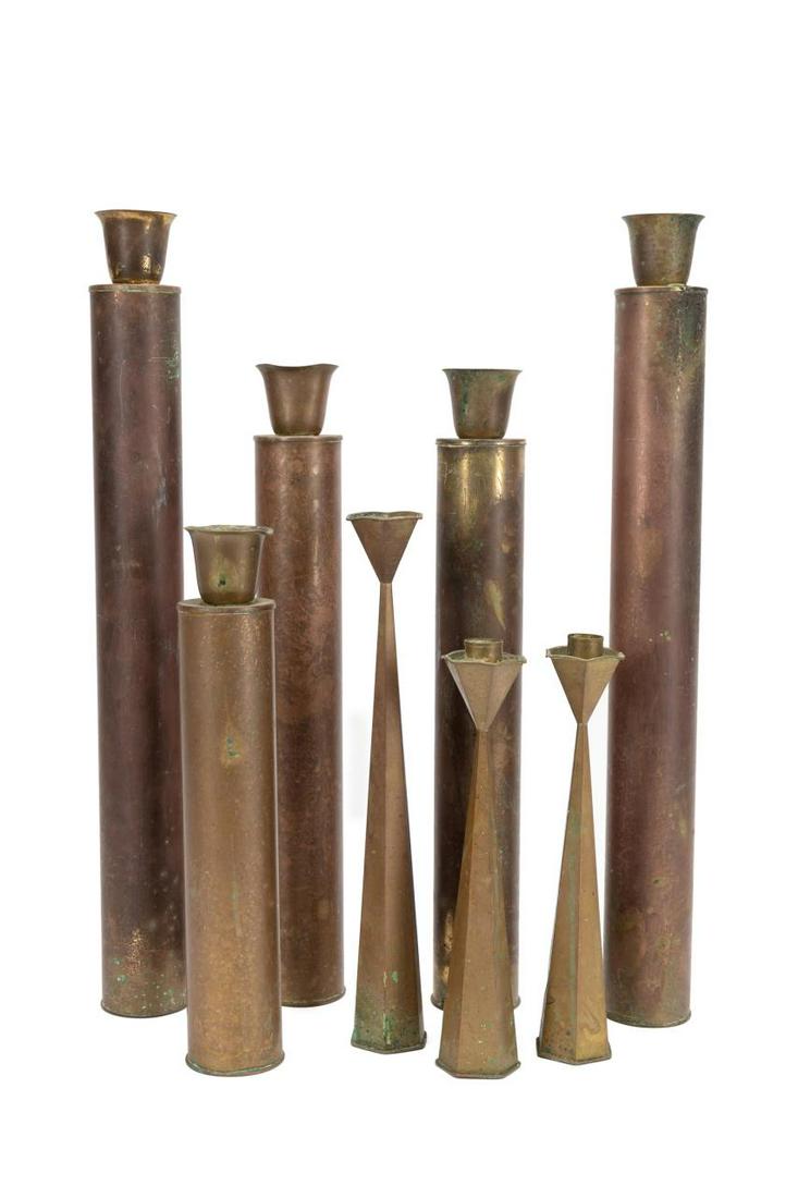 BRASS OGGETTI AND HEXAGONAL CANDLESTICKS, 8PC (1 of 8)