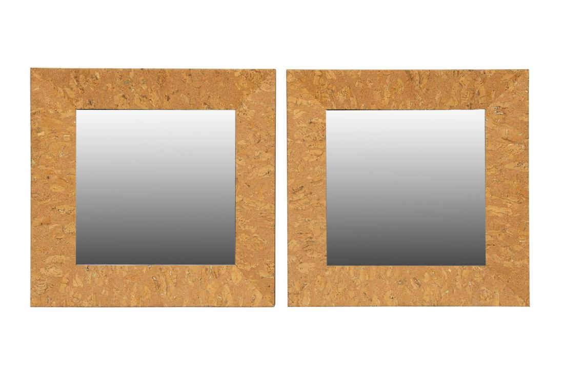 PAIR, 1970'S PAUL FRANKL STYLE CORK SQUARE MIRRORS (1 of 5)
