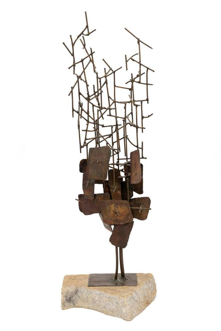 ABSTRACT BRUTALIST BRONZE SCULPTURE ON BASE (1 of 6)