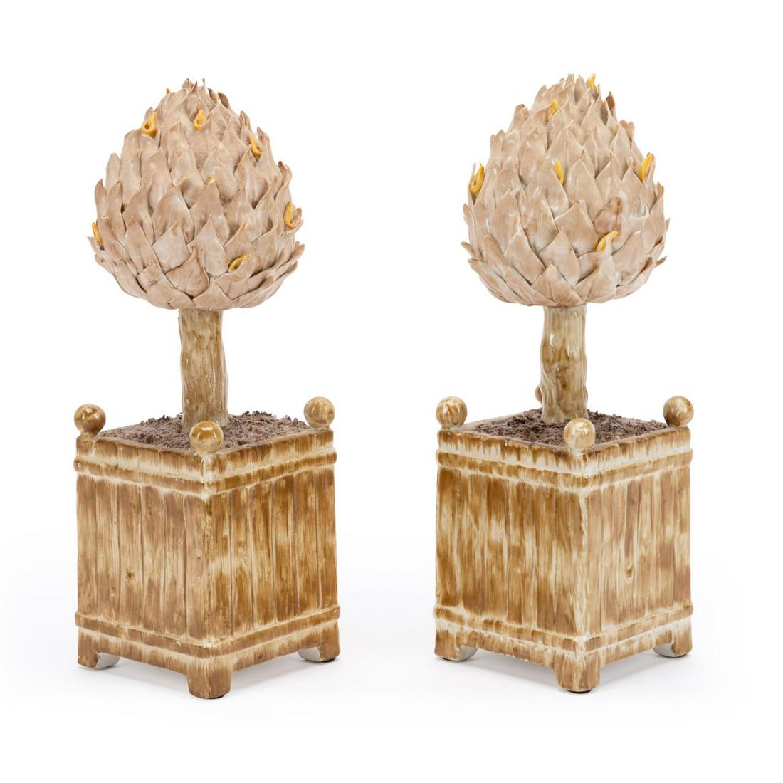 PAIR OF ITALIAN PORCELAIN ARTICHOKE TOPIARIES (1 of 6)