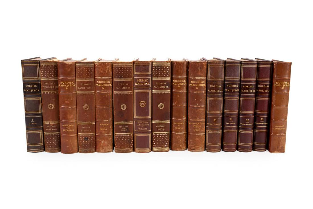 15 SWEDISH LEATHER BOUND DECORATIVE BOOKS (1 of 3)