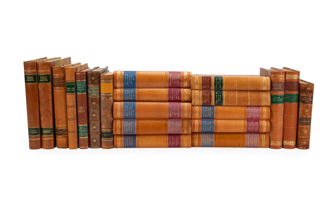 20 SWEDISH LEATHER BOUND DECORATIVE BOOKS (1 of 5)