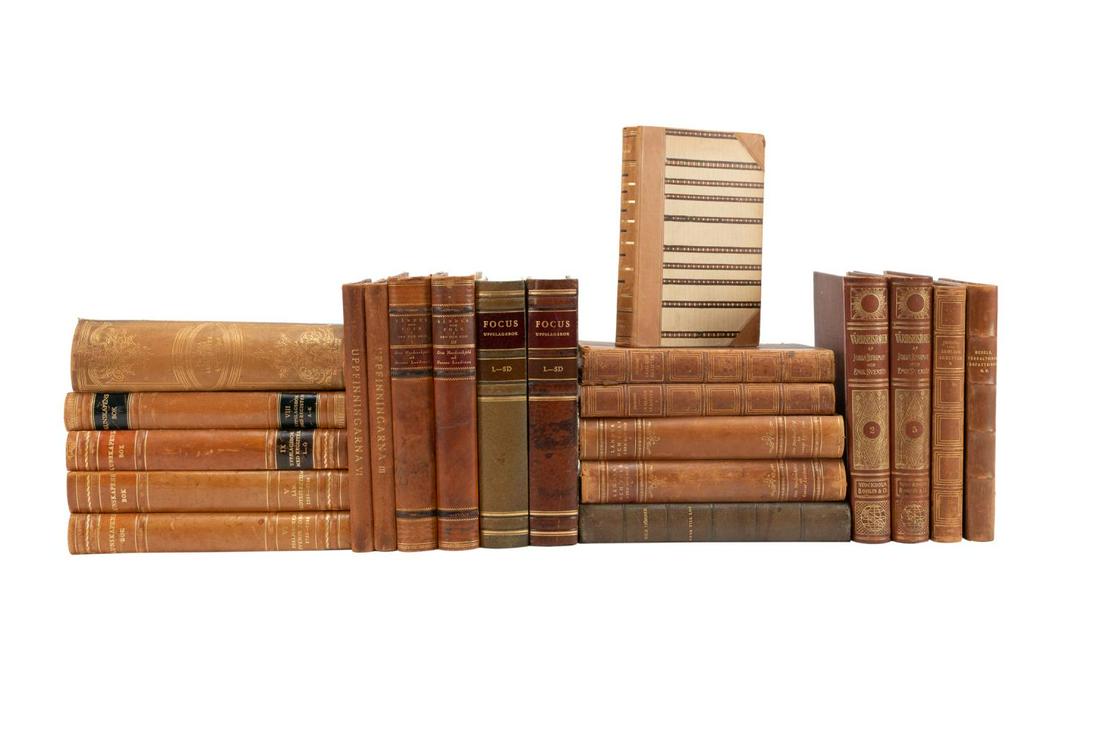 21 SWEDISH LEATHER BOUND DECORATIVE BOOKS (1 of 9)