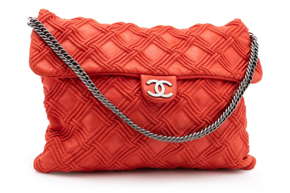CHANEL ORANGE-RED QUILTED LEATHER FLAP HANDBAG (1 of 10)