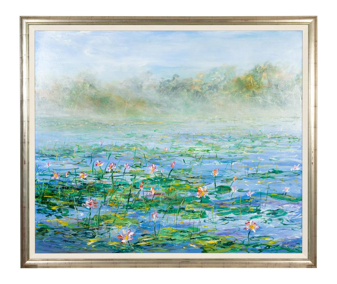 PETER MCQUEENEY, "WATER LILIES" PASTEL LANDSCAPE (1 of 5)