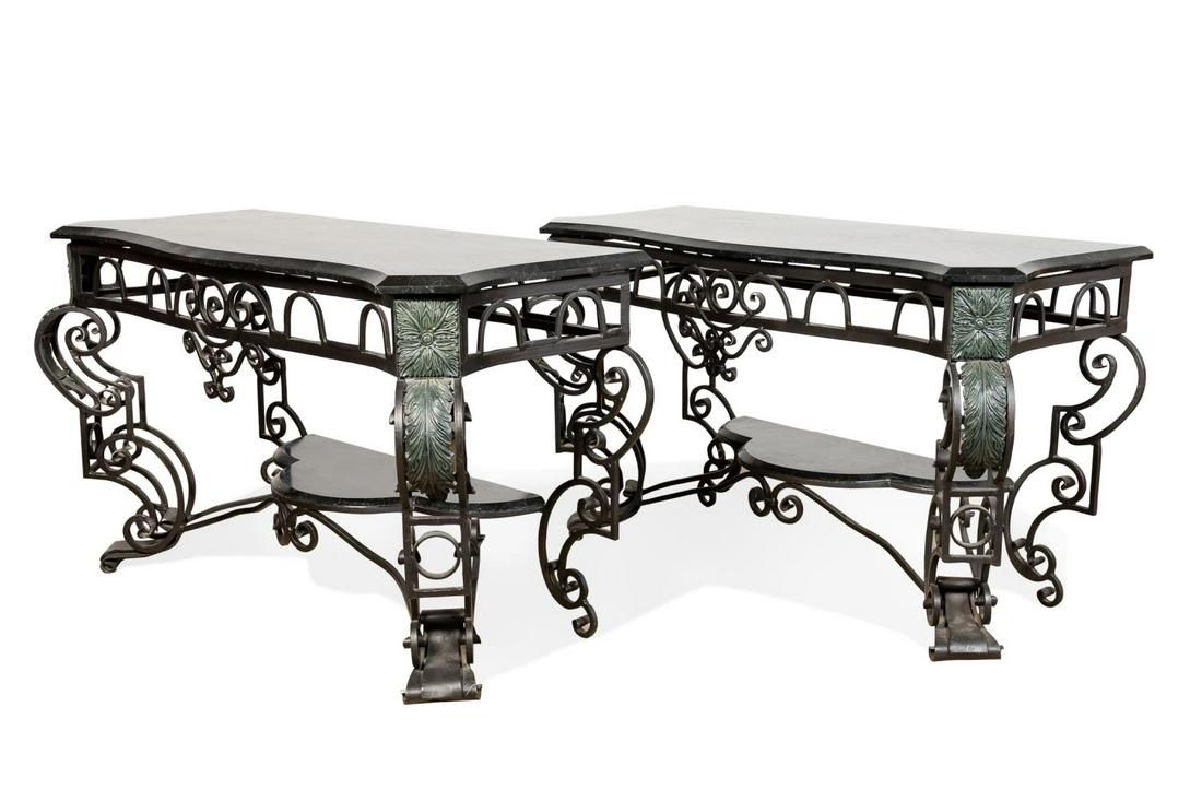 PAIR OF BAROQUE STYLE STONE TOP IRON CONSOLES (1 of 7)