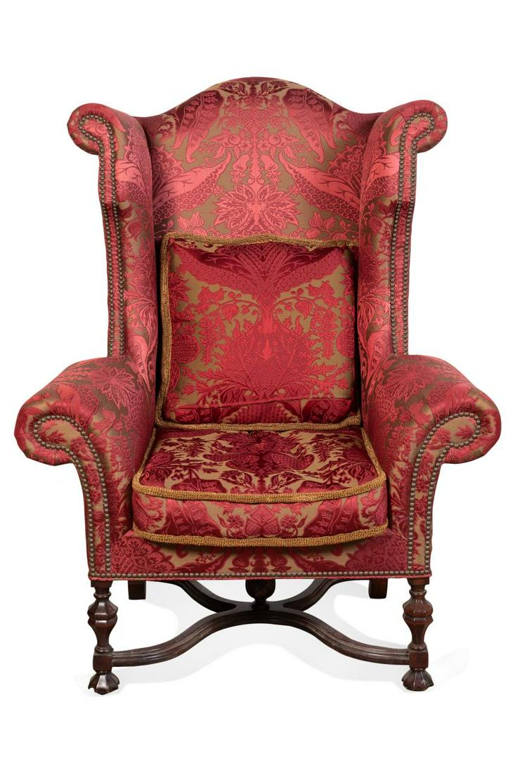 LEE JOFA "WILLIAM & MARY" RED DAMASK WING CHAIR (1 of 7)
