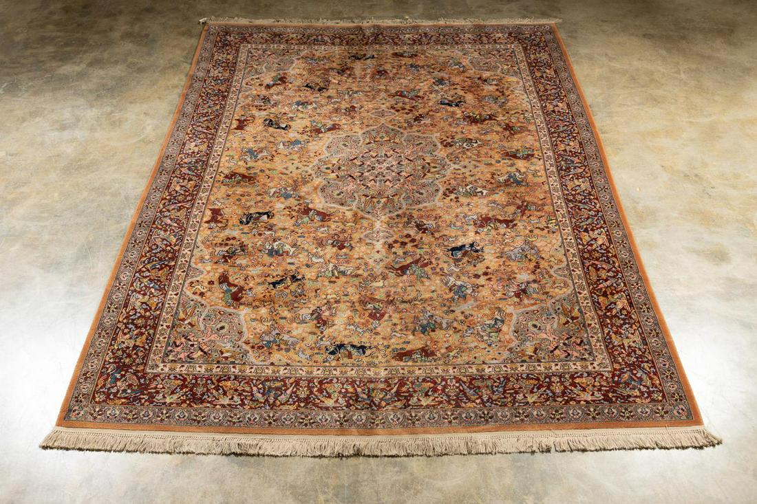 HAND KNOTTED WOOL SINO-TABRIZ HUNT CARPET 14 X 10 (1 of 6)