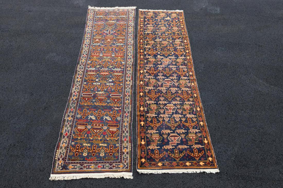 TWO AFGHAN HAND KNOTTED WOOL 'WAR" RUGS 10 x 3 (1 of 8)