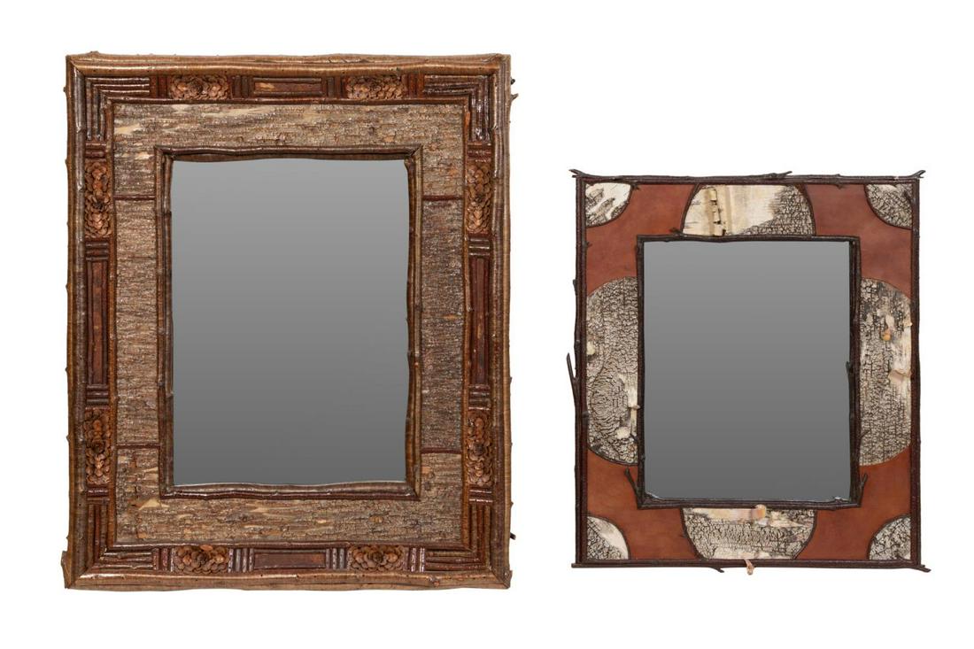 TWO ADIRONDACK STYLE MIXED WOOD RUSTIC MIRRORS (1 of 6)