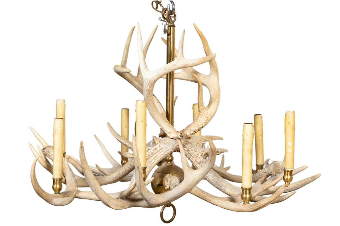 NATURAL ANTLER AND BRASS EIGHT LIGHT CHANDELIER (1 of 5)