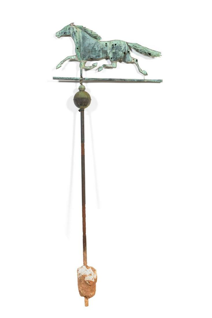 GALLOPING HORSE COPPER WEATHERVANE ON POLE (1 of 5)