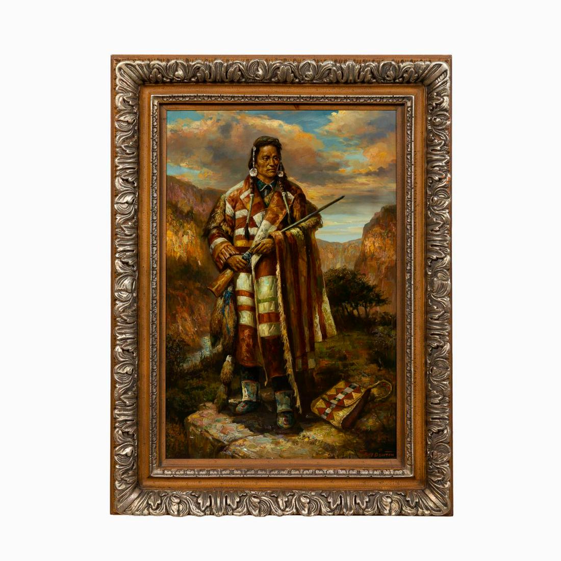 TROY DENTON, PORTRAIT OF CHIEF JOSEPH, FRAMED OIL (1 of 4)