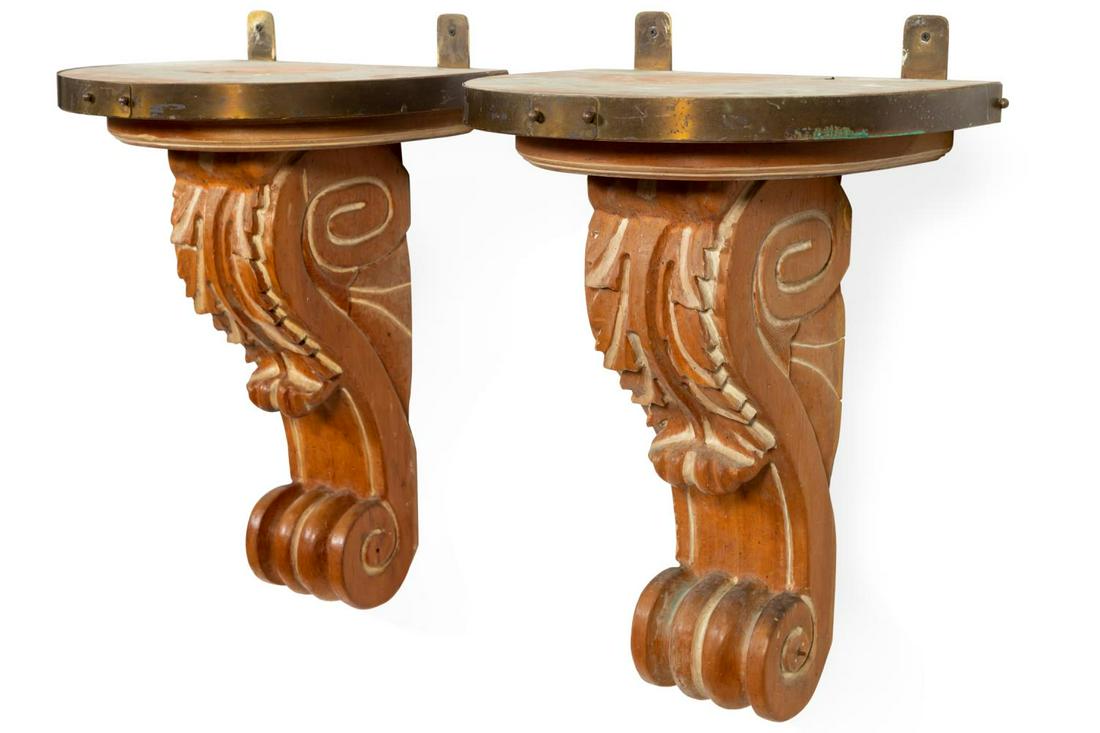 PAIR OF VICTORIAN STYLE CARVED PINE WALL BRACKETS (1 of 6)