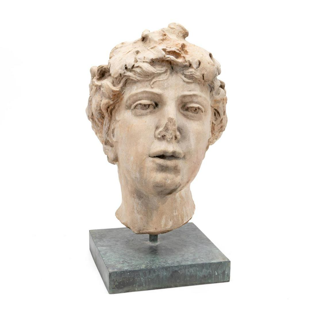 SANDSTONE FRAGMENT CARVING OF BACCHUS ON STAND (1 of 7)