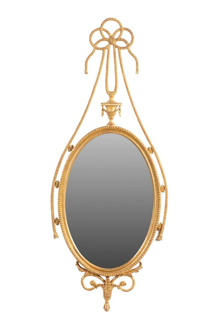 NEOCLASSICAL STYLE GILTWOOD BOW CREST WALL MIRROR (1 of 5)