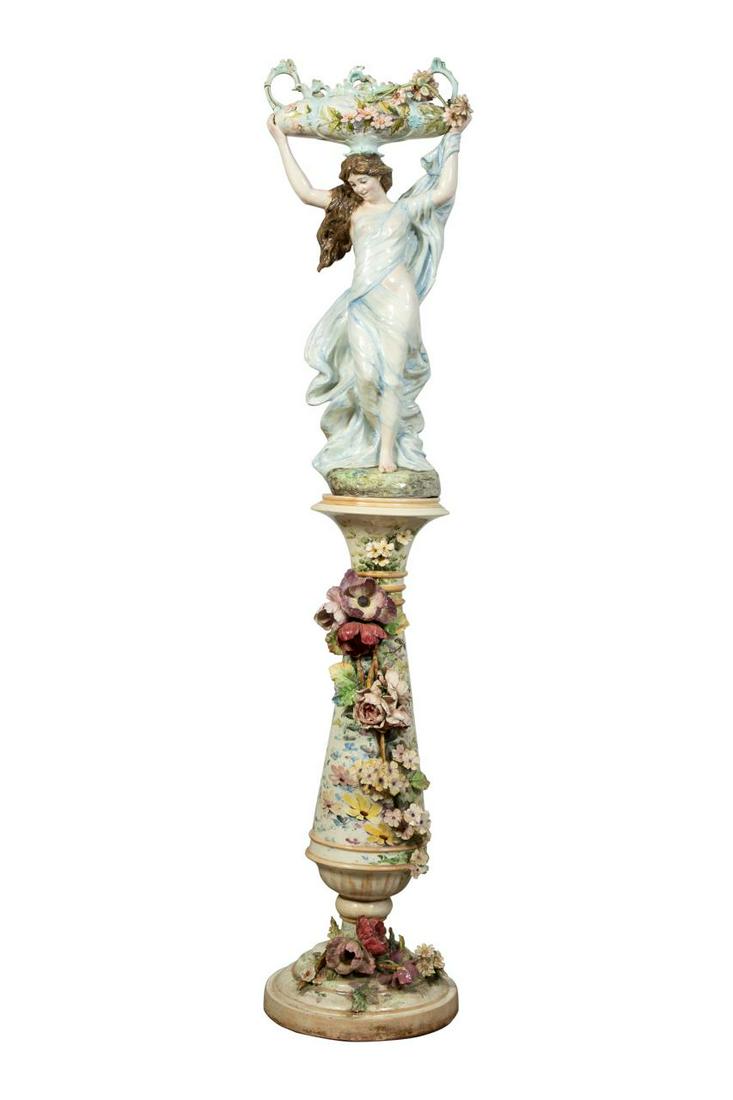 CAPODIMONTE STYLE PORCELAIN FIGURE ON PEDESTAL (1 of 11)