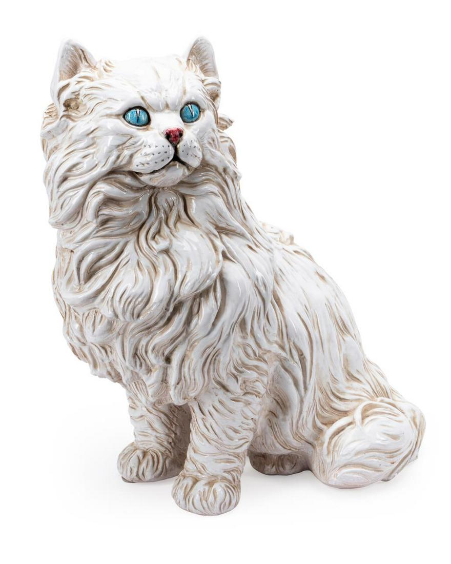 LARGE ITALIAN TERRACOTTA SCULPTURE OF SITTING CAT (1 of 6)