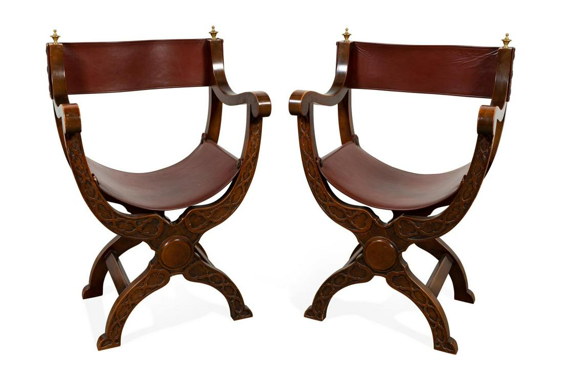 PR., SAVONAROLA STYLE LEATHER UPHOLSTERED CHAIRS (1 of 5)