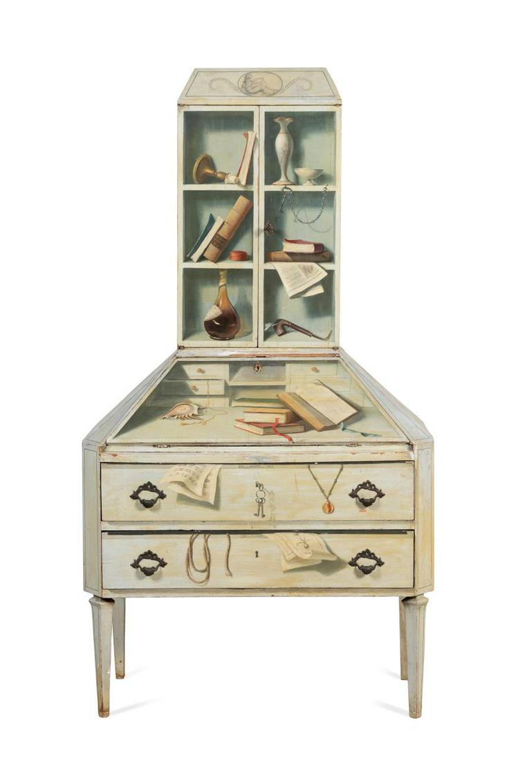 ITALIAN TROMPE L'OEIL PAINTED SECRETARY BOOKCASE (1 of 7)