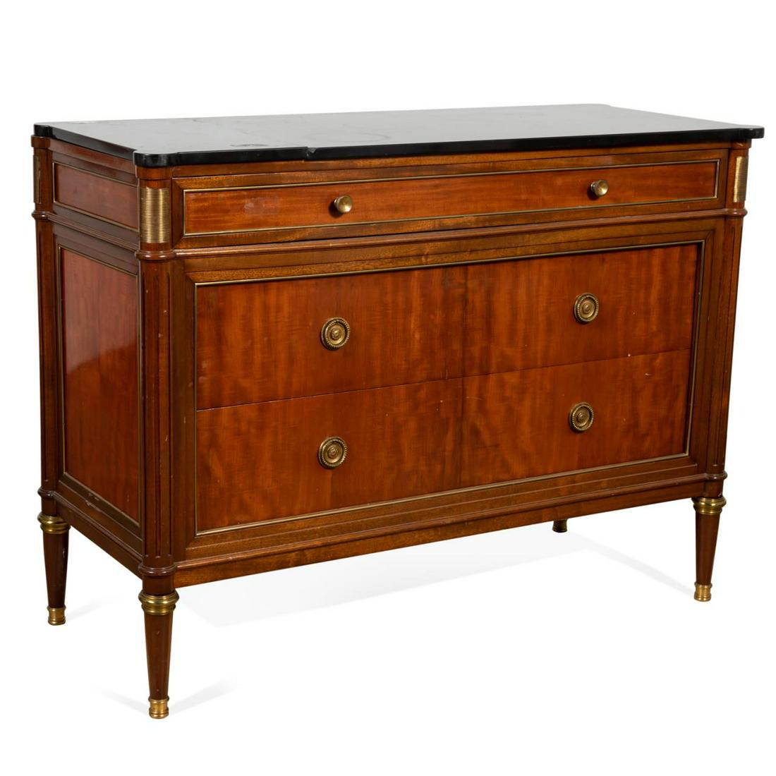 LOUIS XVI STYLE BRASS MOUNTED THREE-DRAWER COMMODE (1 of 7)