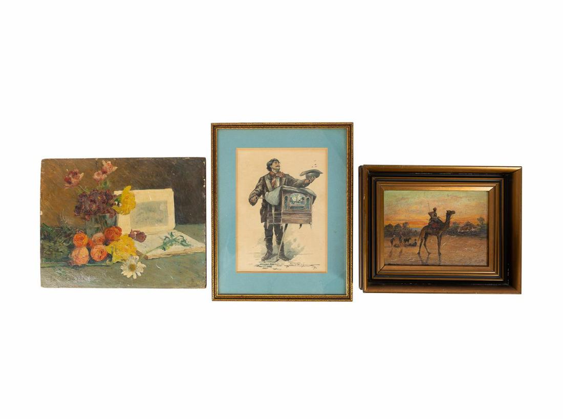 3PCS OF ART ORIENTALIST, STILL LIFE OIL & WC (1 of 9)