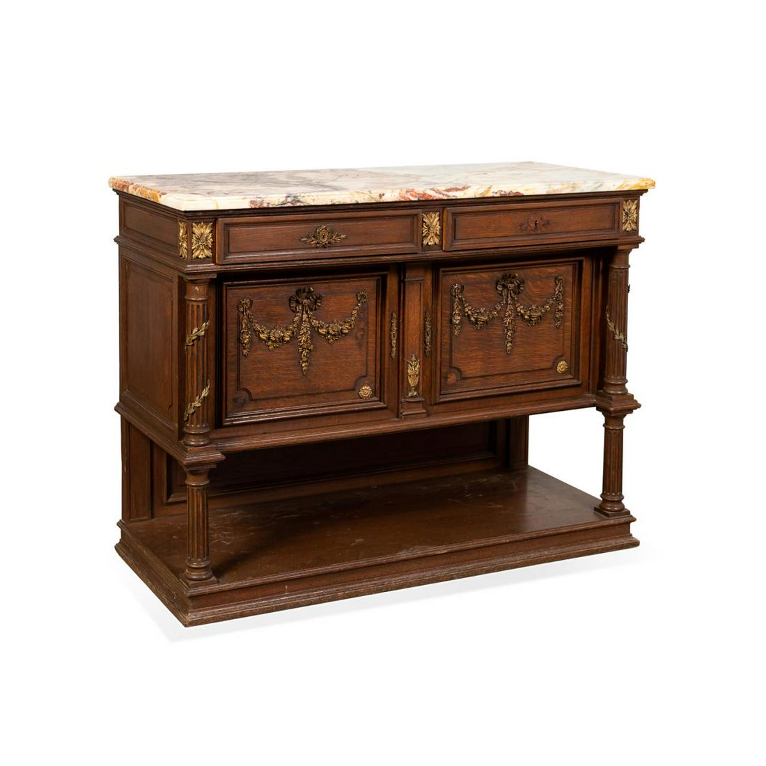 19TH C. LOUIS XVI REVIVAL MARBLE TOP OAK SERVER (1 of 5)