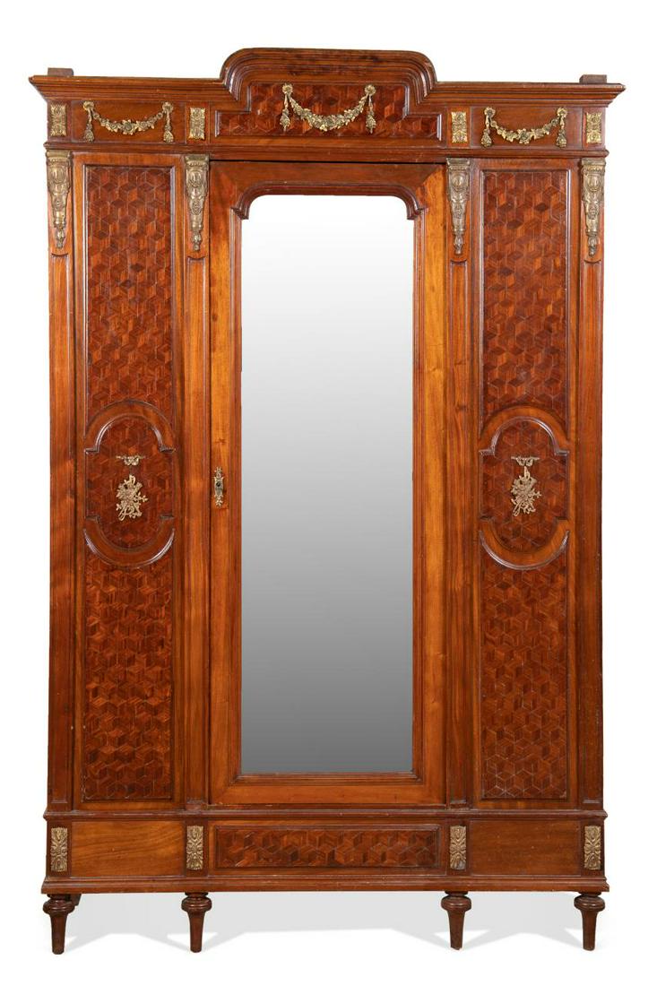 FRENCH PARQUETRY INLAID MIRROR DOOR ARMOIRE (1 of 9)