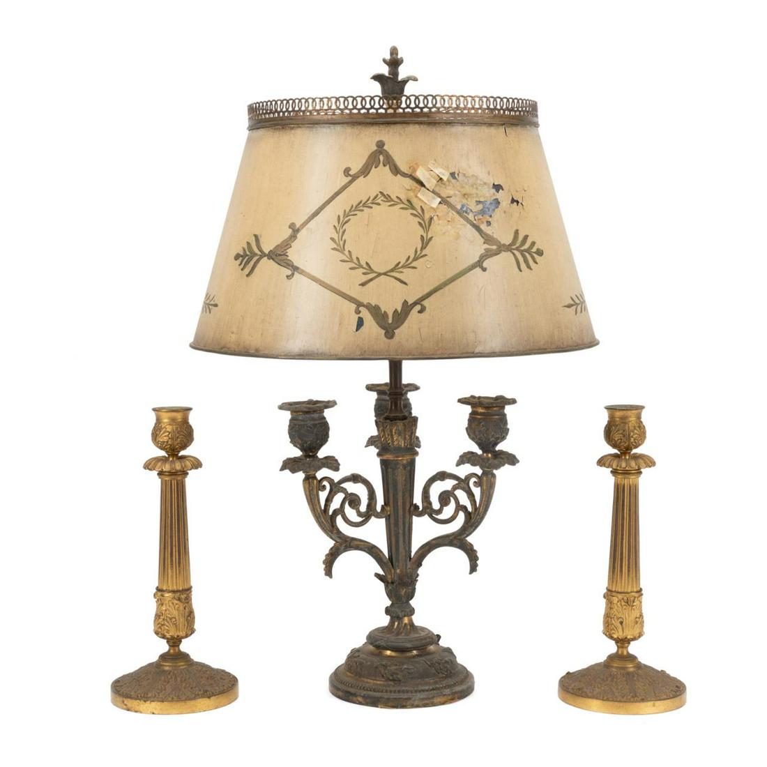 FRENCH BOUILLOTTE LAMP & PR. OF CANDLESTICKS (1 of 10)