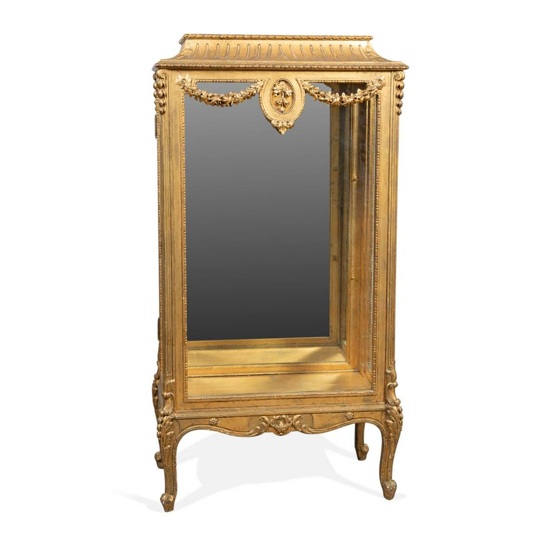 TRANSITIONAL FRENCH GILTWOOD GLASS VITRINE (1 of 7)
