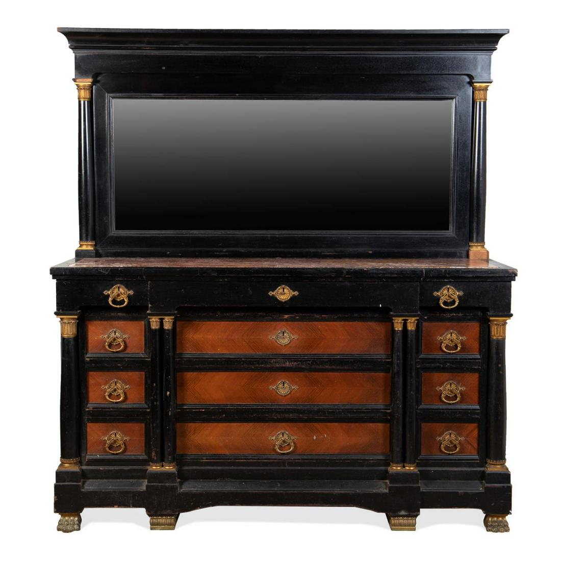 NEOCLASSICAL STYLE EBONIZED DRESSER WITH MIRROR (1 of 9)