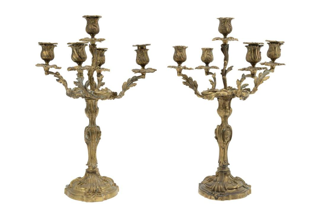 PR., LOUIS XV STYLE FIVE LIGHT BRONZE CANDELABRA (1 of 6)